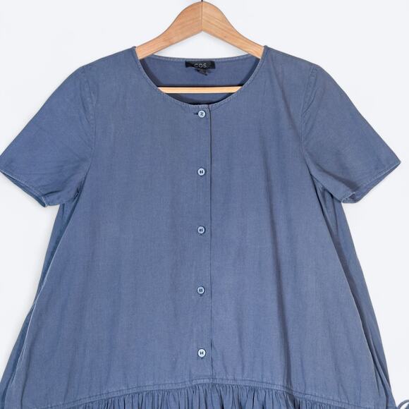 COS Drawstring Organic Cotton Dress Women's XS Prairie Boho Oversized Pockets - Picture 3 of 9